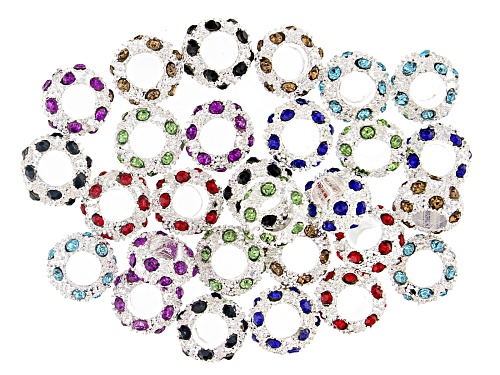 Multi Color Crystal Accent Large Hole Spacer Bead Kit in Silver Tone 28 Pieces Total