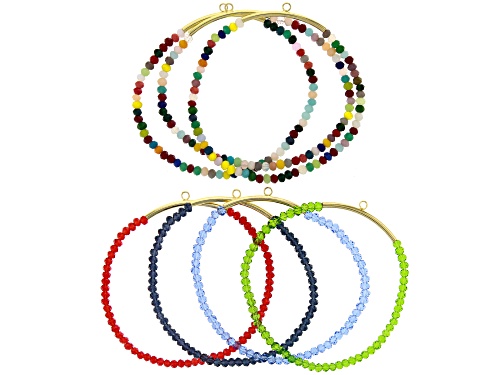 Photo of Stretch Bracelet Foundations with Multi Color Glass Beads and Gold Tone Tube Set of 7