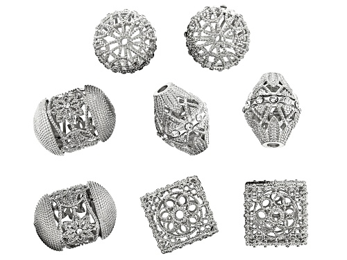 Photo of Moroccan Inspired Filigree Focal Bead Kit in Silver Tone with Glass Crystal Appx 8 Pieces Total