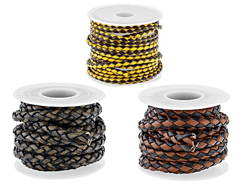 Photo of Textured Stitched Round Leather Cord Set of 3 in 3 Colors Appx 6.5' Each