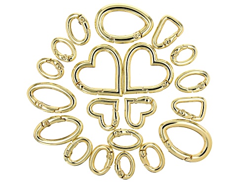 Photo of Fancy Spring Ring Clasp Set of 20 in Gold Tone in Assorted Shapes and Sizes