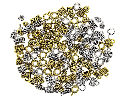 Indonesian Inspired Bail Kit in 5 Styles in Antiqued Silver and Gold Tones Appx 220 Pieces Total