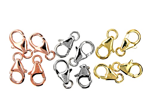 Photo of 18K Gold Over, 18K Rose Gold, and Rhodium Over Sterling Silver Lobster Style Clasps Set of 12