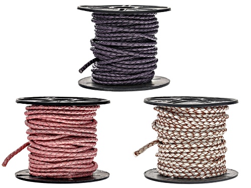Photo of Metallic Mystic Pink, Metallic Pearl, and Metallic Berry appx 3mm Round Bolo Cord Appx 30M Total