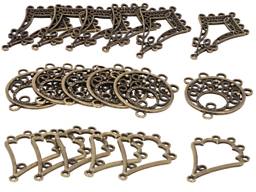 Filigree Design Focal & Chandelier Component Kit Antique Brass Tone 18 Pieces Total