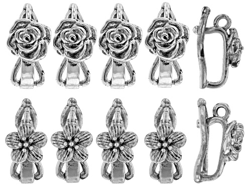 Silver Tone Flower and Rose 12mm Bail Enhancer Set of 10