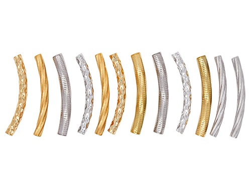 18k Gold Over Stainless Steel & Stainless Steel Curved Textured Tube Set 12