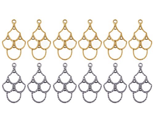 18k Gold Over Stainless Steel & Stainless Steel Chandelier Finding Set of 12