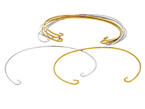 Stainless Steel & 18k Gold Over Stainless Steel 62mm Bangle Finding Set of 8