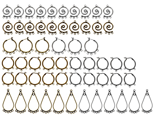 Earring Component Kit/60pcs In Assorted Styles Incl Antique Gold Tone & Antique Silver Tone