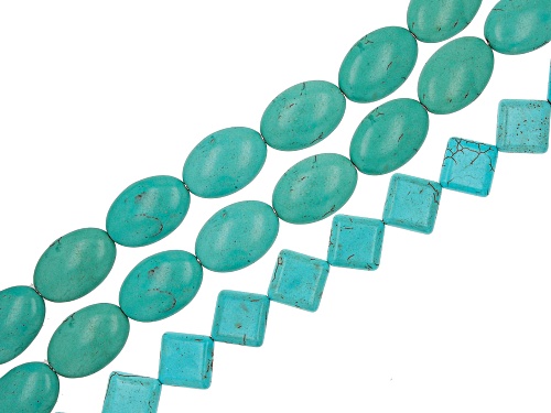 Turquoise Simulant Oval and Square Bead Strand Set of 3