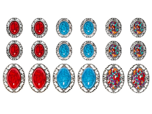 Multi-Stone Antique Silver Tone Assorted Size Focal Set of 18