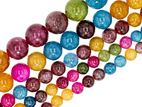 Multicolor Quartz Assorted Size Round Bead Strand Set of 5