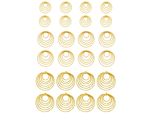 Gold Tone 24mm, 35m, & 40mm Staggered Round Ring Focal Pendant Set of 24
