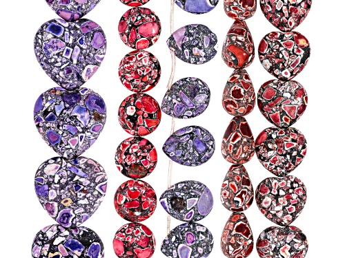 Red, Pink, & Purple Mosaic Mixed Ornamental Stone Assorted Shape and Size Bead Strands 1lb