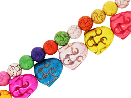 Multicolor Magnesite Round & Buddha Bead Strand Set of 2, 16 Inches