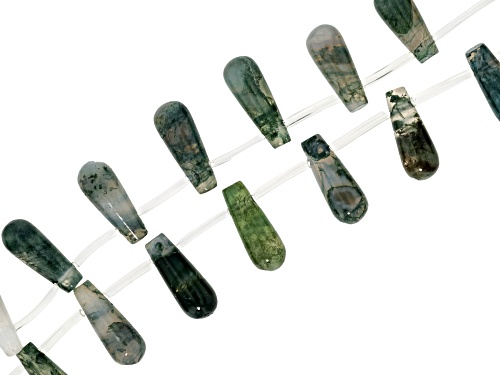 Moss Agate Top Drilled Tear Drop 16x6mm Bead Strand Approximately 7" in Length Set of 2