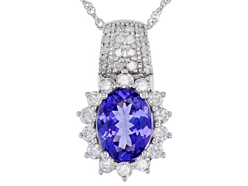 Photo of 1.70ctw Oval Tanzanite With 0.58ctw White Diamond Rhodium Over 14k White Gold Pendant With Chain