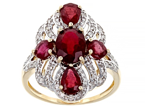 3.03ctw Mixed Shapes Mahaleo® Ruby and 0.18ctw Round White Diamond 10K Yellow Gold Ring - Size 7