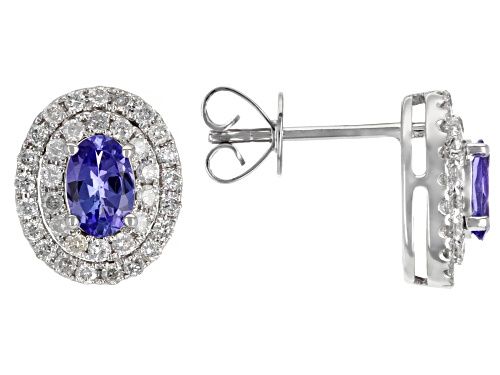 Photo of 0.90ctw Oval Tanzanite With 0.52ctw Round White Diamond Rhodium Over 14K White Gold Earrings