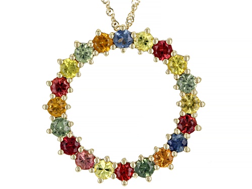 2.55ctw Round Multi-Color Sapphire 10K Yellow Gold Pendant With Chain