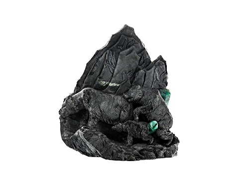 BRAZILIAN EMERALD IN HOST ROCK BEAR FAMILY CARVING