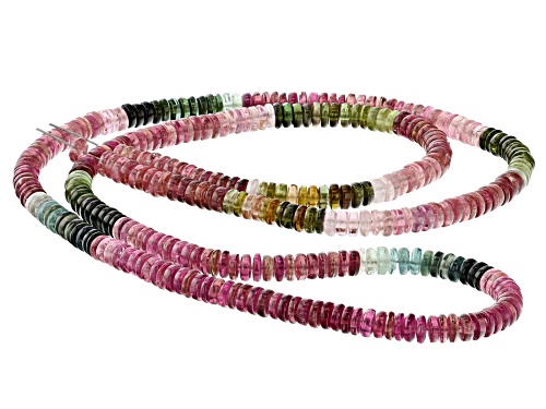 Multi-color tourmaline 4.6-4.9mm thin rondelle bead strand approx 24 inches