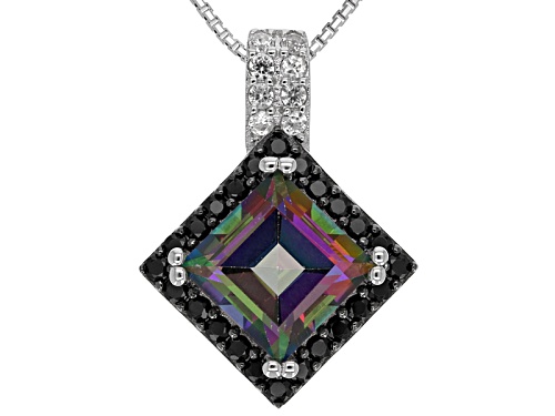 Photo of 2.75ct Square Mystic® Green Topaz, .33ctw Black Spinel, .15ctw White Zircon Silver Pendant W/Chain