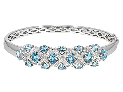 Photo of 7.22ctw Oval And Round Cambodian Blue Zircon With .51ctw Round White Zircon Silver Bangle Bracelet - Size 8