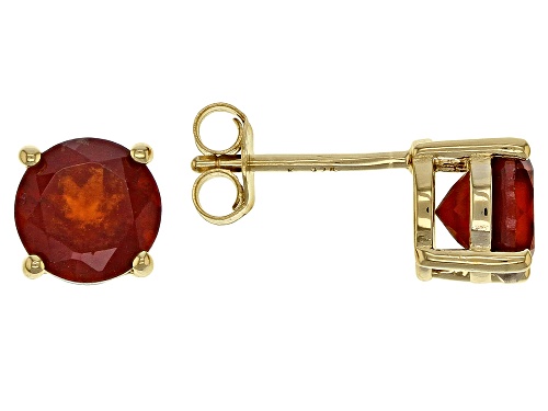 2.82ctw round hessonite solitaire, 18k yellow gold over sterling silver stud earrings.