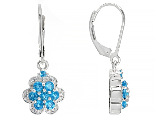 Photo of .84ctw Round Neon Apatite & .08ctw White Zircon Sterling Silver Flower Earrings