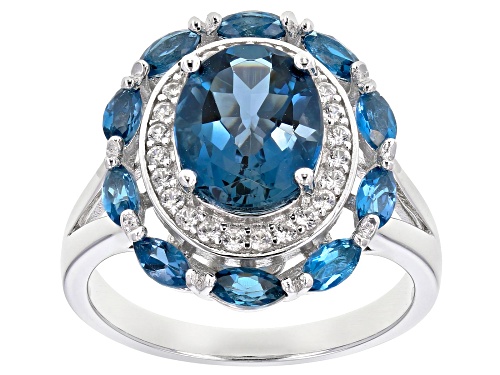 Photo of 3.61ctw Oval & Marquise London Blue Topaz With .20ctw White Zircon Rhodium Over Silver Ring - Size 9