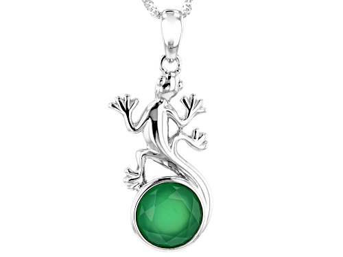 Photo of 10MM ROUND GREEN ONYX RHODIUM OVER STERLING SILVER LIZARD PENDANT WITH CHAIN