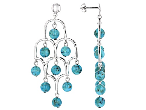 6mm Round Turquoise Rhodium Over Sterling Silver Dangle Earrings