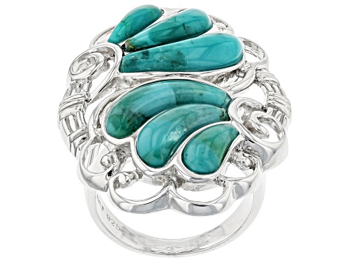 Photo of MIXED SHAPE CABOCHON TURQUOISE RHODIUM OVER STERLING SILVER RING - Size 8