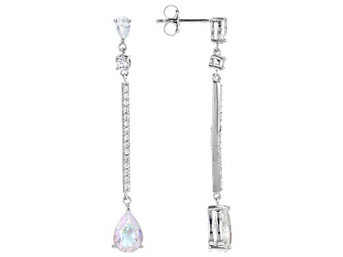 Photo of 2.04ctw Mercury Mist® Topaz with .88ctw White Zircon Rhodium Over Sterling Silver Dangle Earrings