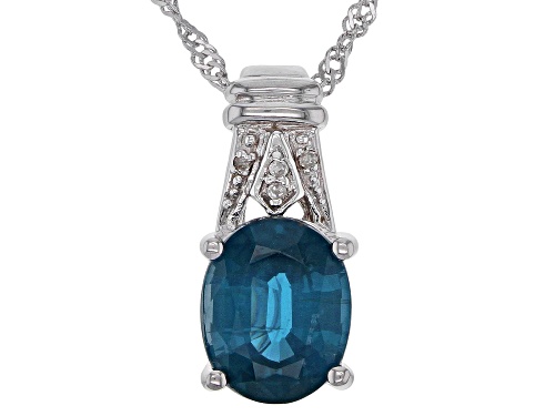 Photo of 2.72ct Oval Teal Chromium Kyanite With .02ctw  Diamond Accents Rhodium Over Silver Slide W/Chain