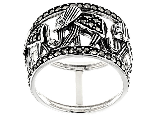 Round Marcasite Sterling Silver Elephant Band Ring - Size 6