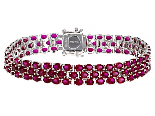 22.87ctw Lab Created Ruby Rhodium Over Sterling Silver Bracelet - Size 8