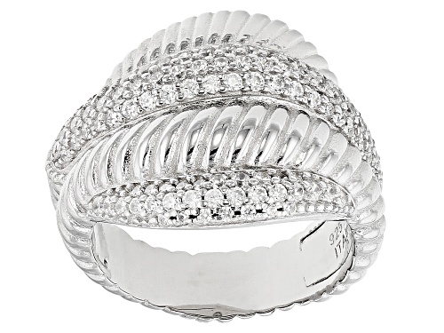 Judith Ripka Rhodium Over Sterling Silver Textured Wave Ring with Bella Luce® Accents - Size 6