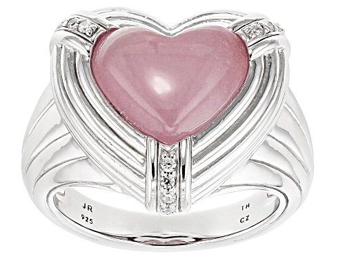 Judith Ripka Pink Jadeite & Bella Luce® Diamond Simulant Rhodium Over Sterling Silver Amour Ring - Size 9