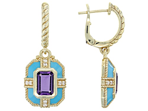 Judith Ripka Amethyst, Enamel, and Bella Luce® Diamond Simulant 14k Gold Clad Catalina Earrings