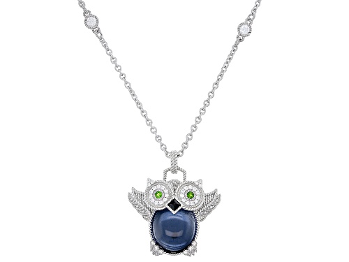 Judith Ripka Lab Blue Quartz, Chrome, Onyx, Hematine, & Bella Luce® Rhodium Over Silver Necklace - Size 18