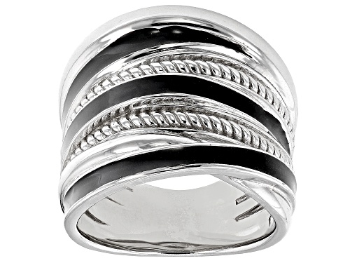 Judith Ripka Rhodium Over Sterling Silver With Black Enamel Highway Band Jubilee Ring - Size 6