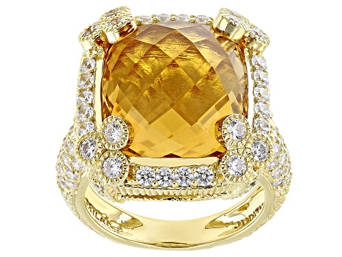 Judith Ripka 14.35ctw Champagne Quartz and Bella Luce® Diamond Simulant 14k Gold Clad Monaco Ring - Size 9