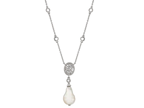 Photo of Judith Ripka Cultured Freshwater Pearl & Bella Luce® Diamond Simulant Rhodium Over Silver Necklace