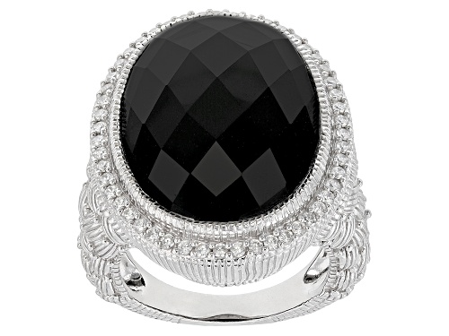 Judith Ripka Black Onyx & 0.71ctw Bella Luce® Diamond Simulant Rhodium Over Silver Aurora Ring - Size 9