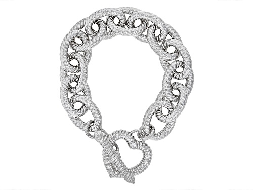 Judith Ripka 0.11ctw Bella Luce® Diamond Simulant Rhodium Over Silver Verona Heart Toggle Bracelet - Size 8.75