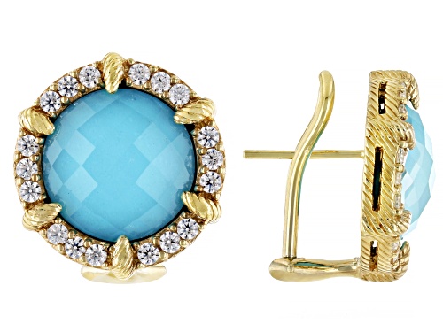 Judith Ripka 12mm Turquoise Simulant Doublet & 1.26ctw Bella Luce® 14k Gold Clad Eclipse Earrings