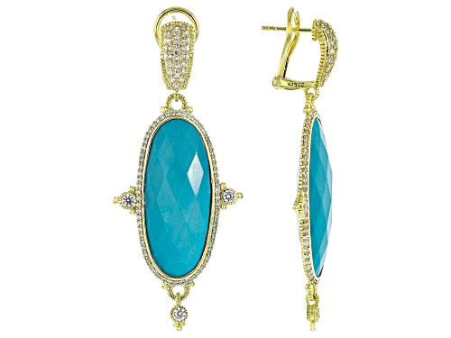 Judith Ripka 33x14mm Turquoise Simulant With 3.59ctw Bella Luce® 14k Gold Clad Arielle Earrings